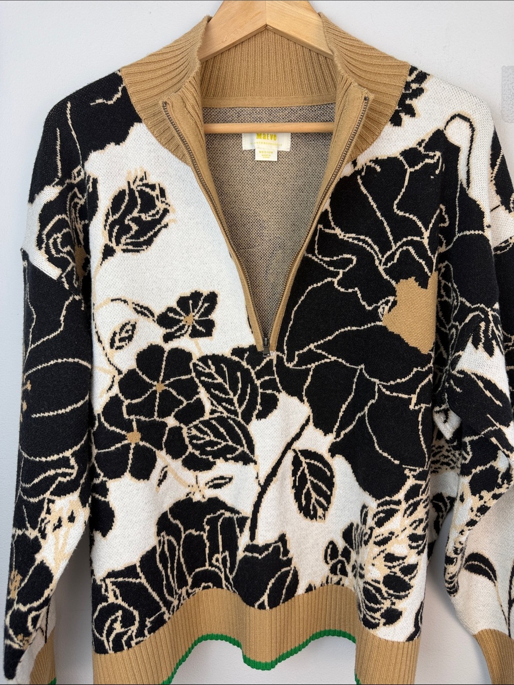 Anthropologie Maeve Montana Mock Neck Half Zip Sweater Medium Floral Cozy Office - Picture 5 of 16